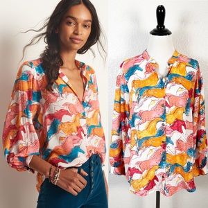 Anthropologie Multicolor Horse Print Blouse